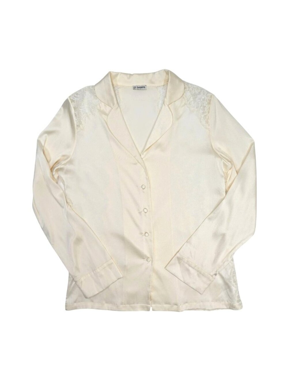 I.D. Sarrieri Lace Trimmed Satin Pajama Shirt in Ivory
